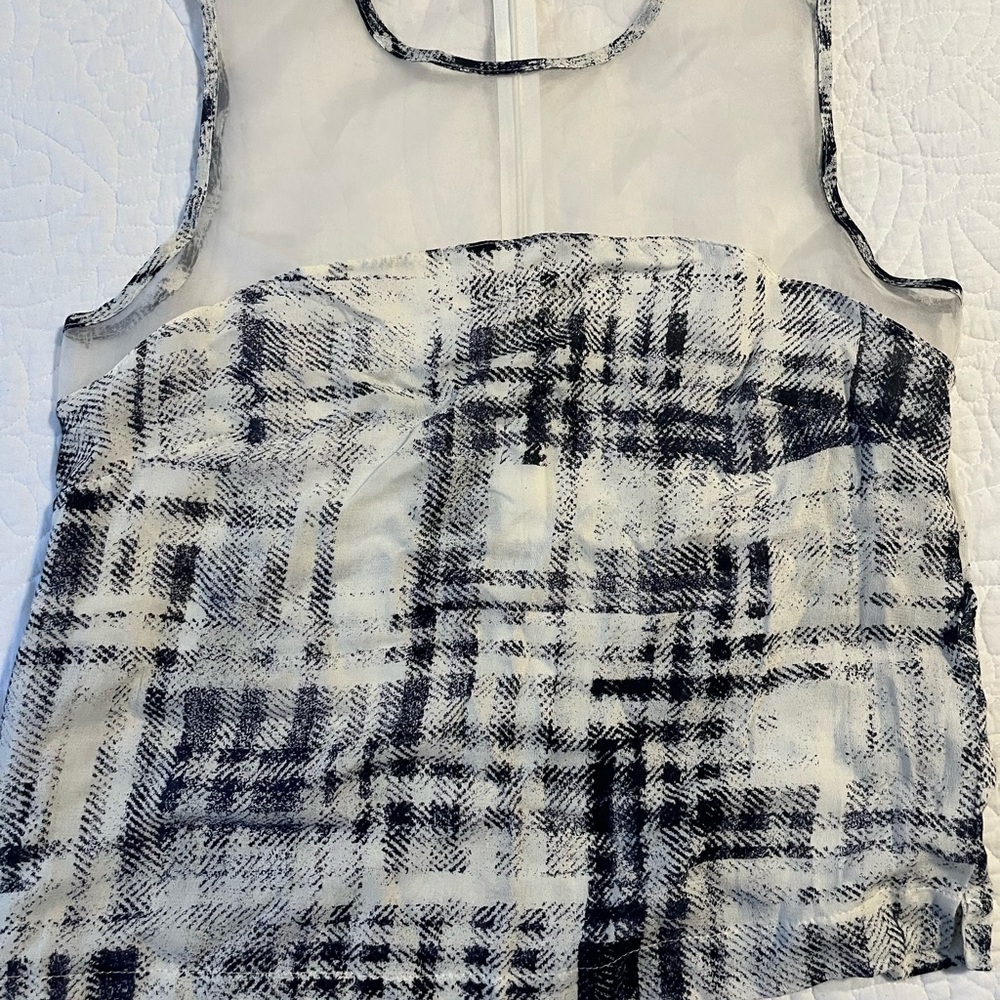 Eight Sixty Sheer Black and White Plaid Blouse